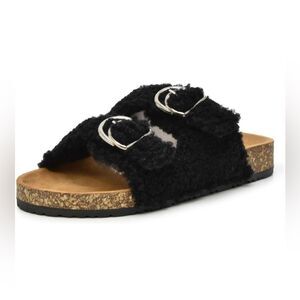 Nicole Miller 8 Betsy Fuzzy Slide Sandals Comfortable Insole Slip-On Cork Slide